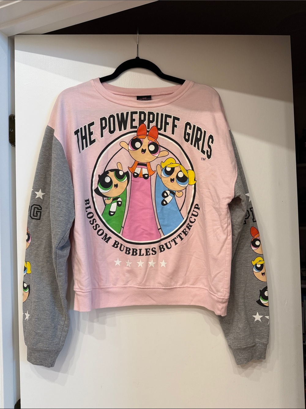 Cartoon Network The Powerpuff Girls Pink and Gray Crewneck Sweatshirt